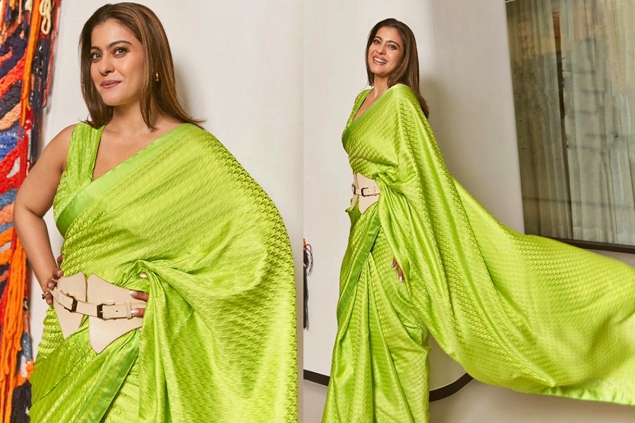 Kajol glows in an all-green saree, asks what colour would laughter be