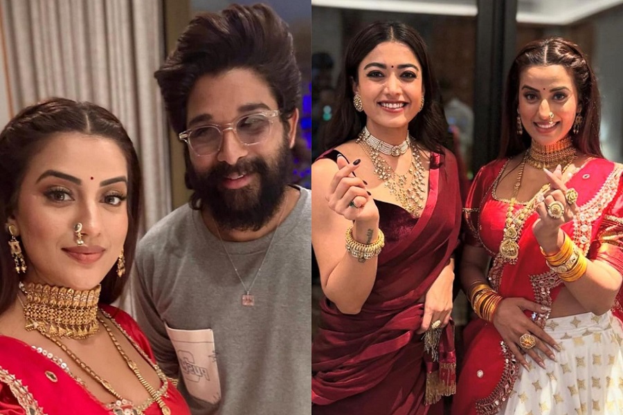 Akshara Singh strikes a pose with ‘fire’ Allu Arjun, ‘beautiful heart’ Rashmika Mandanna