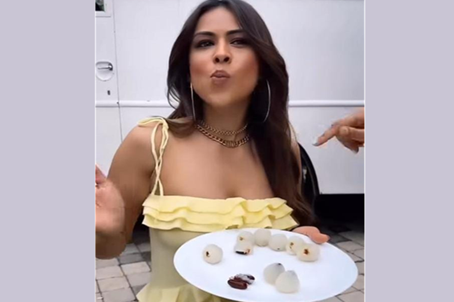 Nia Sharma enjoys her touch up with a side of litchi