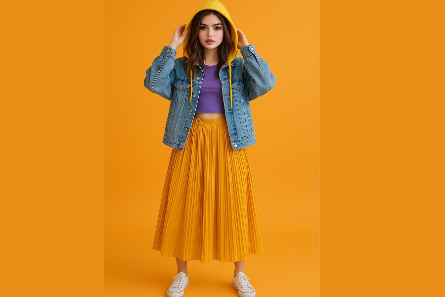 Vibrant Fashion Portrait with Denim Flair