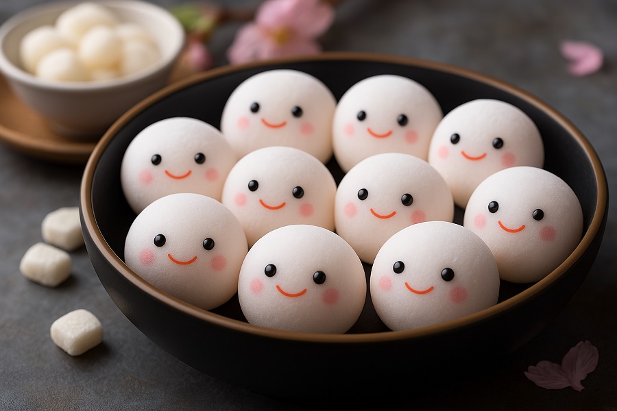 Smiling Mochi in Gold-Rimmed Bowl Recipe
