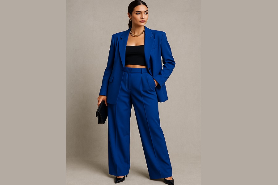 Confident Elegance in Cobalt Blue: A Bold Statement of Style