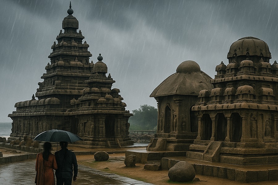 Monsoon at Mahabalipuram Monuments: A Dance of Rain and Stone