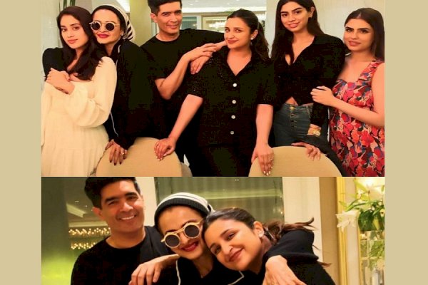 Rekha hugs Janhvi, Parineeti at Manish Malhotra's house party