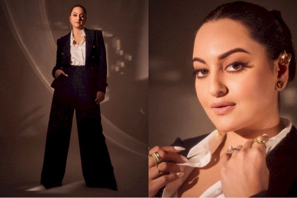 Sonakshi exudes boss lady vibes in wide-legged long trousers, blazer and shirt