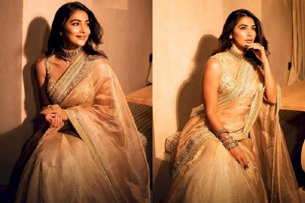 Pooja Hegde is Diwali ready in shimmery golden saree