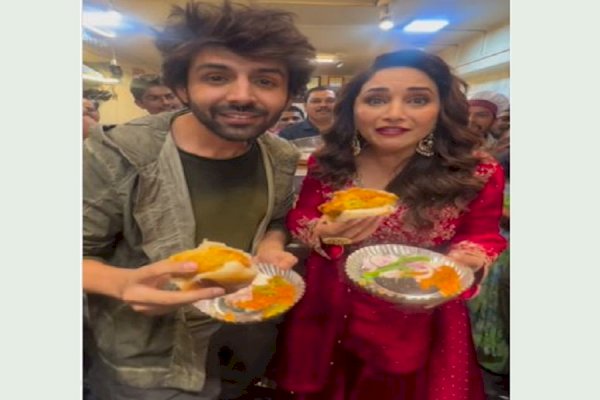 Kartik Aaryan enjoys 'Vada paav date' with Madhuri Dixit