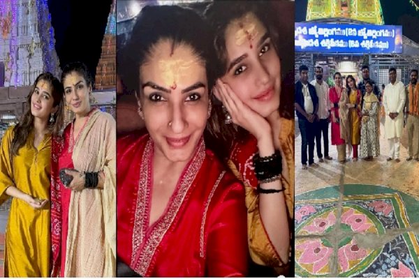 Raveena Tandon, daughter Rasha seek blessings at Mallikarjuna Temple