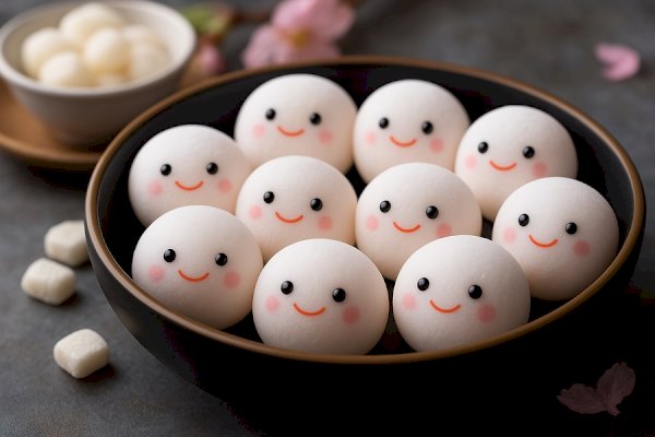 Smiling Mochi in Gold-Rimmed Bowl Recipe