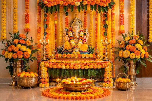 Marigold Flower Ganpati Decoration Ideas for a Beautiful Festive Setup
