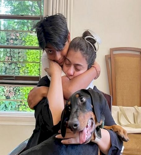 Kajol marks 2nd birthday of her furry friend with a heartwarming picture with her son and the puppy