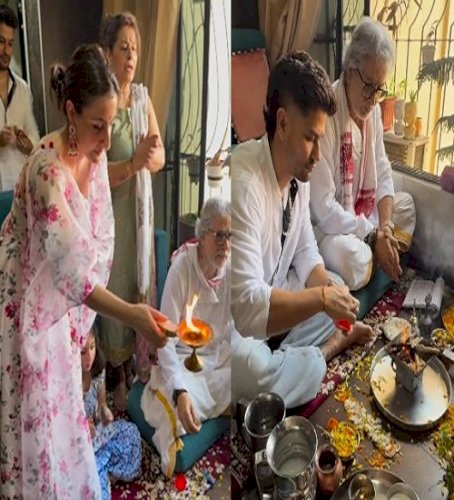 Soha shares glimpse of puja with Kunal, Inaaya on Herath Poshte: ‘Love, peace and prayer’