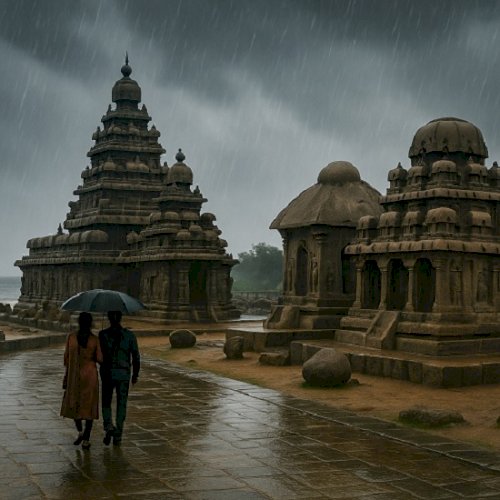 Monsoon at Mahabalipuram Monuments: A Dance of Rain and Stone