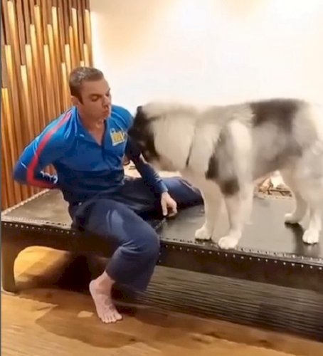 Sohail Khan enjoys his breakfast with his pet son Thor