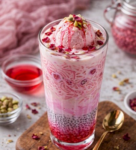 Rose Falooda: A Delicious Blend of Rose Milk, Ice Cream  Falooda